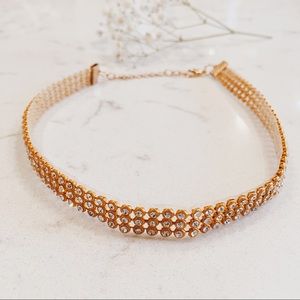 3-Layer White Jeweled Gold Choker